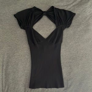 Authentic GUCCI open back low v neck plunge soft black tee shirt XS cap sleeve